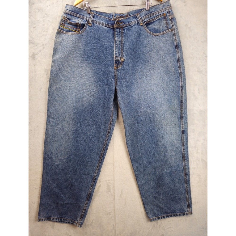 Vintage DELF Jeans Mens 44x32 Blue Baggy Wide Leg Hip Hop Double Back Pocket Y2K